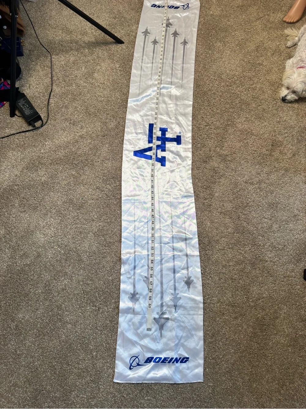 Air Force White Satin Scarf with Blue Logo AF Boeing Cadet Parent fan football